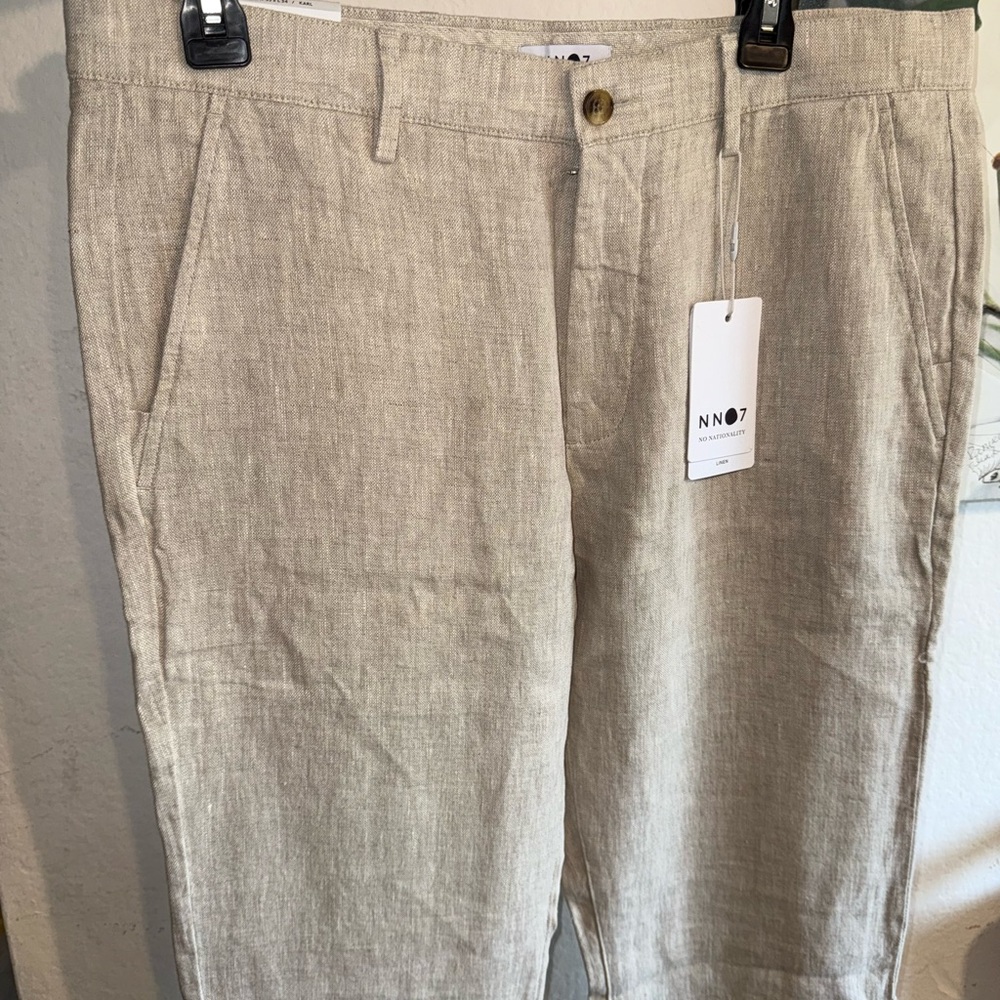 NN07 Men's Cream Linen Dress Pants in oats size 33x34